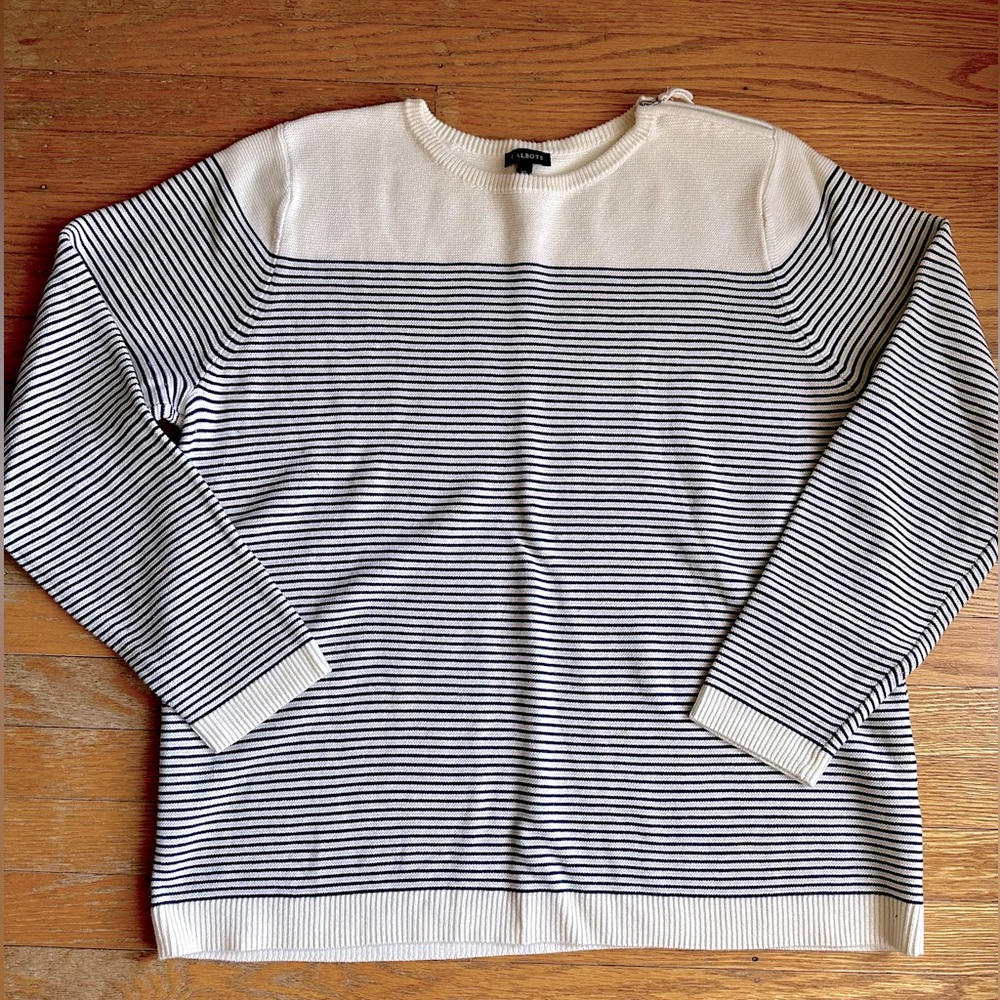 Talbots cream and blue stripe sweater. Size XL